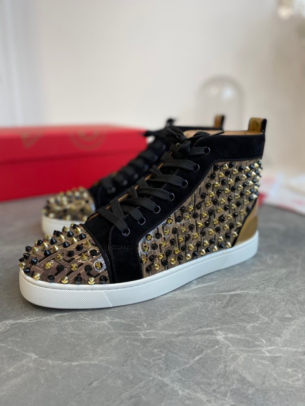 Christian Louboutin Louis Spikes  - High Top Sneaker Black Gold CLHT-007 