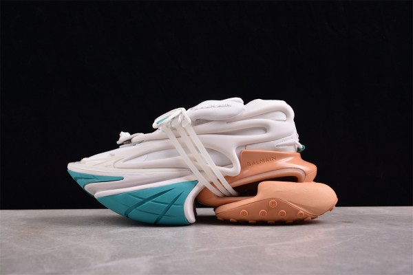 Balmain Neoprene and leather Unicorn low-top sneakers - White Brown Blue BLNLU-005
