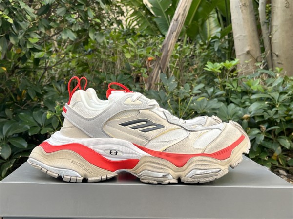Balenciaga Cargo Trainers in grey, red and cream white microfiber and mesh 