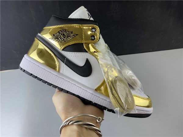 Air Jordan 1 Mid White Metallic Gold-Black