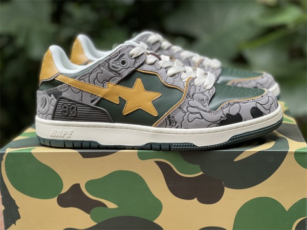 A Bathing Ape Bape SK8 Sta Grey Mustard Yellow 