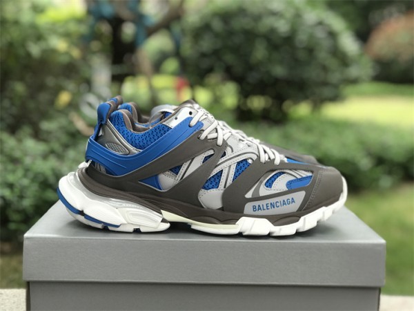 Balenciaga Track Sneaker LED in white, brown, light grey and blue mesh and nylon 