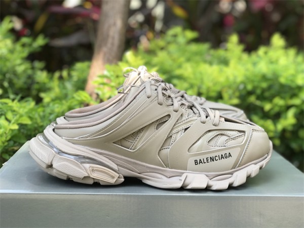 Balenciaga Track Sneaker Mule in Dark Beige & Black Mesh & Nylon 