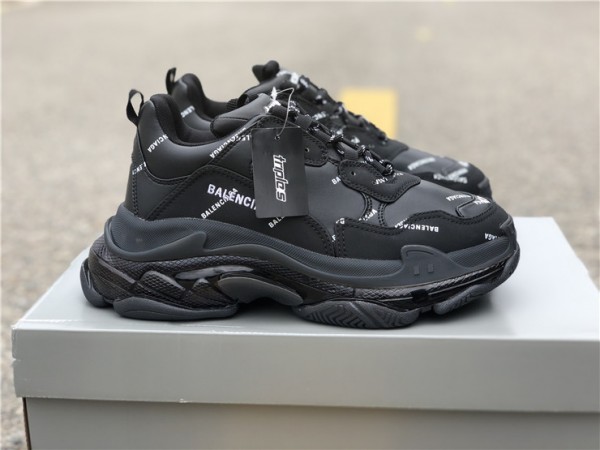 Balenciaga Allover Logo Triple S Sneaker Black 