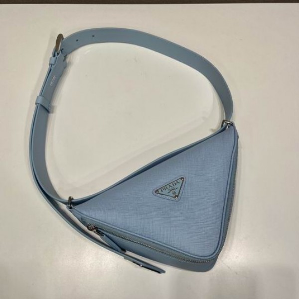 Prada Triangle leather shoulder bag - Light Blue PRDBG-0012