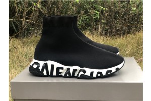 Balenciaga Graffiti Speed Sneaker Black White 