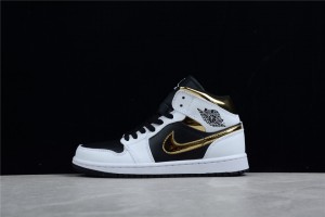 Air Jordan 1 Mid GS White Black Gold 