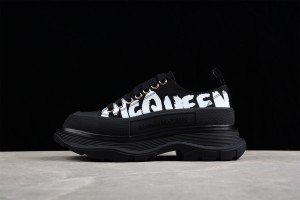 Alexander McQueen Tread Slick Graffiti Sneakers All Black  
