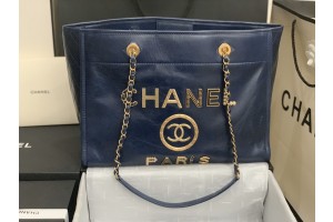 CHANEL Deauville Tote Bag Navy Blue 
