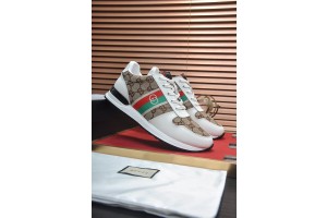 Gucci Beige White GG Logo Web Shoes 