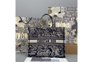 Dior Book Tote Bag Blue Toile De Jouy Embroidery