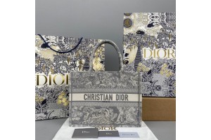 Dior Book Tote Gray Toile De Jouy Embroidery 