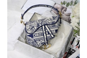 Dior Saddle Bag Oblique  Blue Toile de Jouy Embroidery