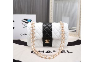 Chanel Bi-Stripe Classic Flap Bag - White 