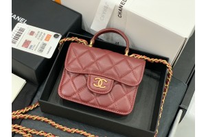 Chanel Flap Coin Purse with Chain - Lambskin - red