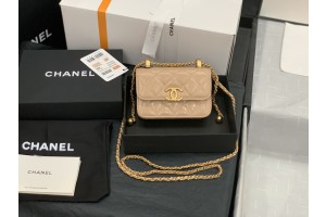 Chanel Flap Coin Purse With Chain Black Calfskin Shoulder Bags - Beige 