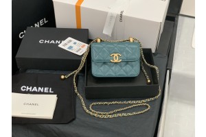 Chanel Flap Coin Purse With Chain Black Calfskin Shoulder Bags - Blue  