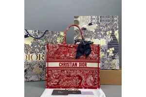 Dior Book Tote Rasphberry Toile de Jouy Reverse Embroidery 