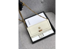 Gucci Diana Chain Wallet With Bamboo In White Leather 