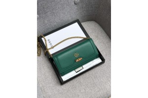 Gucci Diana Chain Green Wallet With Bamboo 