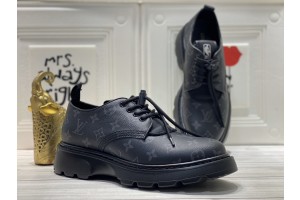 LV Logo LV Dark Blue Saffiano Leather Shoes - LCS-005