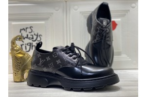 LV Brown Black Patent Leather Shoes - LCS-003
