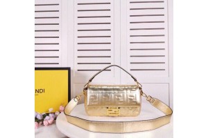 Fendi Baguette Embroidered Canvas Bag - Logo Fendi - Gold