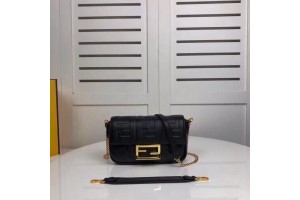 Fendi Baguette Embroidered Canvas Mini Bag - Black 