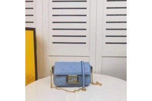 Fendi Baguette Embroidered Canvas Mini Bag - Blue 
