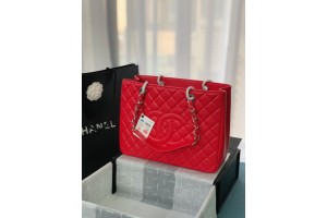 Chanel Chain Tote Bag  - Red Silver