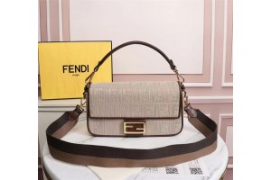 Fendi Baguette Embroidered Canvas Bag - Logo Fendi - Light Brown