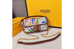 Fendi Baguette Embroidered Canvas Small  Bag - White Multicolor 