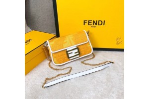 Fendi Baguette Embroidered Canvas Small Bag - Orange 