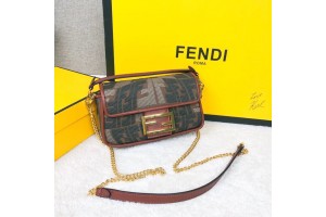 Fendi Baguette Embroidered Canvas Small Bag - Green Brown 