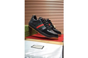 Gucci Black Leather And Suede With Web Shoes GG-S055