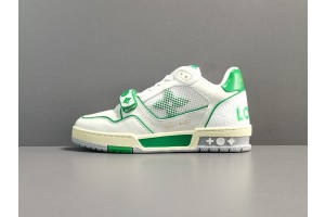 LV Trainer Sneaker Comes In White Calf Leather With Colorful Details Green