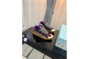 Lanvin Curb Sneaker - Leather and Leopard fur insert Purple Red LVCS-036