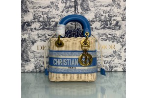 Dior Wicker Light Blue Oblique print lined bag 