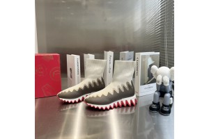 Louboutin Sharky Sock Maille Sneakers - White - Grey LBTSSK-002