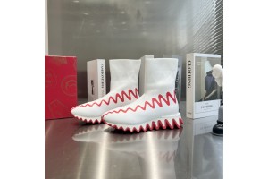 Louboutin Sharky Sock Maille Sneakers - White - Red LBTSSK-003