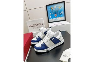 Valentino Garavani Open Skate Sneaker in Calfskin and Fabric - White Blue 