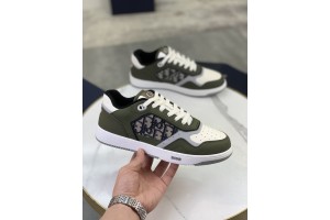 Dior B27 Low Top Smooth Calfskin Oblique Jacquard Olive Cream DB27-016