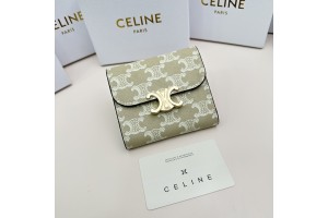 Celine Triomphe Small Flap Wallet Fold Light Green Tongue