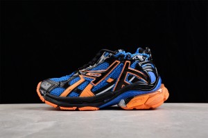Balenciaga Runner Sneaker in Blue, Orange, Black and White Mesh and Nylon 