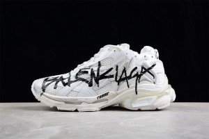 Balenciaga Runner Graffiti Trainers in white and black mesh and nylon