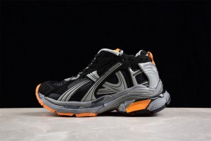 Balenciaga Runner Sneaker in black, grey and neon orange nylon and suede-like fabric