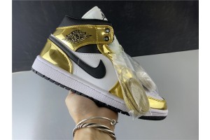 Air Jordan 1 Mid White Metallic Gold-Black