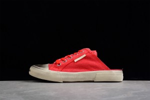 Balenciaga Paris Sneaker Mule in Red Destroyed Knit and White Rubber