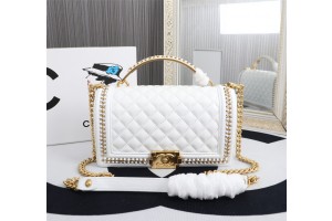 Chanel Boy  Flap Bag With Handle - White  2022 