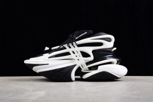 Balmain Neoprene and leather Unicorn low-top sneakers - Black White 